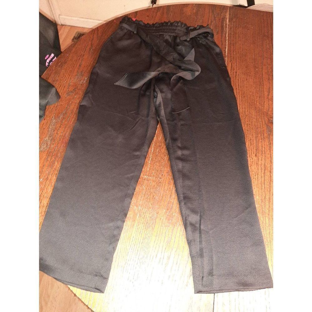 Size 4 Michael Kors Black Elastic Ruffle Waist with Tie Belt  Pants
